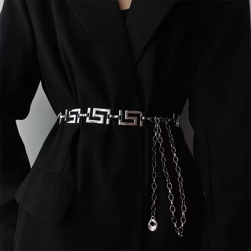 Body Jewelry Dress - Greek Key Geometric Linked Metal Waist